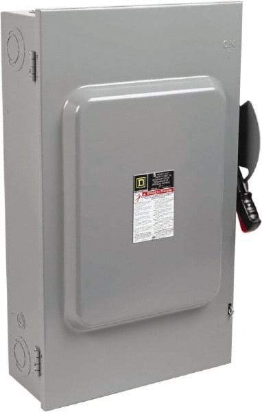 Square D - 200 Amp, 600 VAC/VDC, 3 Pole Fused Safety Switch - NEMA 1, 50 hp at 600 VAC, 50 hp at 600 VDC (Single Phase), 150 hp at 600 VAC, 50 hp at 600 VDC (Triple Phase), 3PST Contact Form - Eagle Tool & Supply