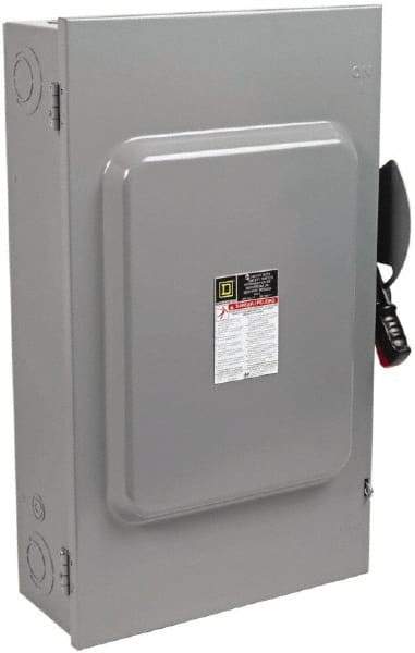 Square D - 200 Amp, 240 VAC, 250 VDC, 3 Pole Fused Safety Switch - NEMA 1, 15 hp at 240 VAC (Single Phase), 60 hp at 240 VAC, 40 hp at 250 VDC (Triple Phase), 3PST Contact Form - Eagle Tool & Supply