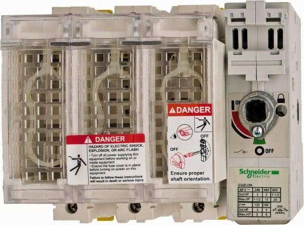 Schneider Electric - 3 Pole, 600 Volt, 30 Amp, Pressure Plate and DIN Rail Mount Fuse Holder - Compatible with J Class, 149mm Wide Fuse - Eagle Tool & Supply