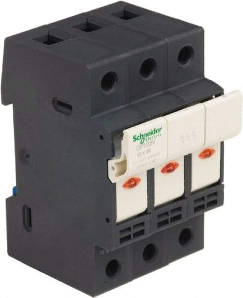 Schneider Electric - 3 Pole, 600 Volt, 32 Amp, DIN Rail Mount Fuse Holder - Compatible with 38mm Long x 52mm Wide and 10mm Diameter Fuse - Eagle Tool & Supply