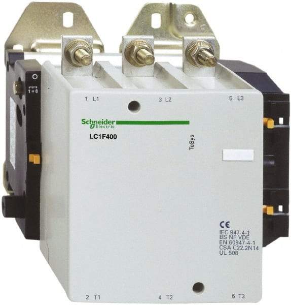 Schneider Electric - 3 Pole, 120 Coil VAC, 400 Amp at 440 VAC, Nonreversible IEC Contactor - Bureau Veritas, CCC, CSA, DNV, EN/IEC 60947-1, EN/IEC 60947-4-1, GL, JEM 1038, LROS, RINA, RMRoS, RoHS Compliant, UL Listed - Eagle Tool & Supply