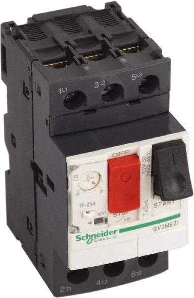 Schneider Electric - 23 Amp, 690 VAC at 50/60 Hz, 3 Pole, Bolt On, Clip Motor Circuit Breaker - Thermal Magnetic Trip, Multiple Breaking Capacity Ratings, 78mm Deep x 89mm High x 45mm Wide - Eagle Tool & Supply