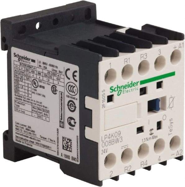 Schneider Electric - 4 Pole, 24 Coil VDC, 16 Amp at 690 VAC and 20 Amp at 440 VAC, Nonreversible IEC Contactor - BS 5424, CSA, IEC 60947, NF C 63-110, RoHS Compliant, UL Listed, VDE 0660 - Eagle Tool & Supply