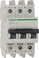 Schneider Electric - 35 Amp, 125 VDC, 240 VAC, 60 VDC, 3 Pole, DIN Rail Mount, Fixed Mount Miniature Circuit Breaker - Thermal Magnetic Trip, Multiple Breaking Capacity Ratings, 73mm Deep x 107mm High x 54mm Wide - Eagle Tool & Supply