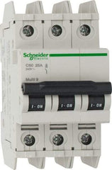 Schneider Electric - 25 Amp, 125 VDC, 240 VAC, 60 VDC, 3 Pole, DIN Rail Mount, Fixed Mount Miniature Circuit Breaker - Thermal Magnetic Trip, Multiple Breaking Capacity Ratings, 73mm Deep x 107mm High x 54mm Wide - Eagle Tool & Supply