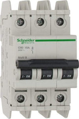 Schneider Electric - 15 Amp, 125 VDC, 240 VAC, 60 VDC, 3 Pole, DIN Rail Mount, Fixed Mount Miniature Circuit Breaker - Thermal Magnetic Trip, Multiple Breaking Capacity Ratings, 73mm Deep x 107mm High x 54mm Wide - Eagle Tool & Supply