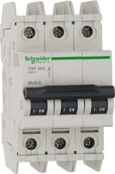 Schneider Electric - 25 Amp, 125 VDC, 240 VAC, 60 VDC, 3 Pole, DIN Rail Mount, Fixed Mount Miniature Circuit Breaker - Thermal Magnetic Trip, Multiple Breaking Capacity Ratings, 73mm Deep x 107mm High x 54mm Wide - Eagle Tool & Supply