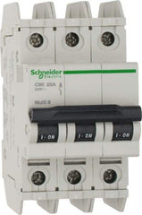 Schneider Electric - 25 Amp, 125 VDC, 240 VAC, 60 VDC, 3 Pole, DIN Rail Mount, Fixed Mount Miniature Circuit Breaker - Thermal Magnetic Trip, Multiple Breaking Capacity Ratings, 73mm Deep x 107mm High x 54mm Wide - Eagle Tool & Supply