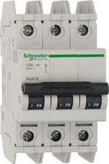 Schneider Electric - 1 Amp, 125 VDC, 240 VAC, 60 VDC, 3 Pole, DIN Rail Mount, Fixed Mount Miniature Circuit Breaker - Thermal Magnetic Trip, Multiple Breaking Capacity Ratings, 73mm Deep x 107mm High x 54mm Wide - Eagle Tool & Supply