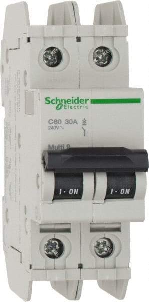 Schneider Electric - 30 Amp, 125 VDC, 240 VAC, 60 VDC, 1 Pole, DIN Rail Mount, Fixed Mount Miniature Circuit Breaker - Thermal Magnetic Trip, Multiple Breaking Capacity Ratings, 73mm Deep x 107mm High x 36mm Wide - Eagle Tool & Supply