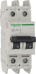 Schneider Electric - 30 Amp, 125 VDC, 240 VAC, 60 VDC, 1 Pole, DIN Rail Mount, Fixed Mount Miniature Circuit Breaker - Thermal Magnetic Trip, Multiple Breaking Capacity Ratings, 73mm Deep x 107mm High x 36mm Wide - Eagle Tool & Supply