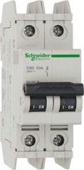 Schneider Electric - 10 Amp, 125 VDC, 240 VAC, 60 VDC, 1 Pole, DIN Rail Mount, Fixed Mount Miniature Circuit Breaker - Thermal Magnetic Trip, Multiple Breaking Capacity Ratings, 73mm Deep x 107mm High x 36mm Wide - Eagle Tool & Supply