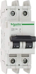 Schneider Electric - 8 Amp, 125 VDC, 240 VAC, 60 VDC, 1 Pole, DIN Rail Mount, Fixed Mount Miniature Circuit Breaker - Thermal Magnetic Trip, Multiple Breaking Capacity Ratings, 73mm Deep x 107mm High x 36mm Wide - Eagle Tool & Supply