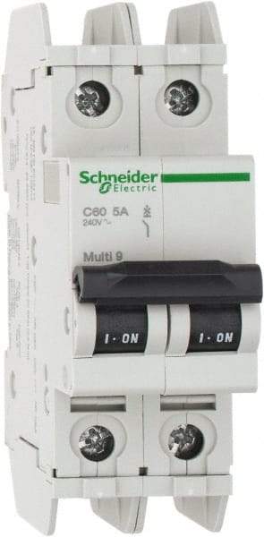 Schneider Electric - 5 Amp, 125 VDC, 240 VAC, 60 VDC, 1 Pole, DIN Rail Mount, Fixed Mount Miniature Circuit Breaker - Thermal Magnetic Trip, Multiple Breaking Capacity Ratings, 73mm Deep x 107mm High x 36mm Wide - Eagle Tool & Supply
