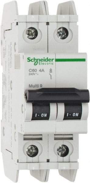 Schneider Electric - 4 Amp, 125 VDC, 240 VAC, 60 VDC, 1 Pole, DIN Rail Mount, Fixed Mount Miniature Circuit Breaker - Thermal Magnetic Trip, Multiple Breaking Capacity Ratings, 73mm Deep x 107mm High x 36mm Wide - Eagle Tool & Supply
