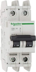 Schneider Electric - 1 Amp, 125 VDC, 240 VAC, 60 VDC, 1 Pole, DIN Rail Mount, Fixed Mount Miniature Circuit Breaker - Thermal Magnetic Trip, Multiple Breaking Capacity Ratings, 73mm Deep x 107mm High x 36mm Wide - Eagle Tool & Supply