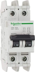 Schneider Electric - 30 Amp, 125 VDC, 240 VAC, 60 VDC, 1 Pole, DIN Rail Mount, Fixed Mount Miniature Circuit Breaker - Thermal Magnetic Trip, Multiple Breaking Capacity Ratings, 73mm Deep x 107mm High x 36mm Wide - Eagle Tool & Supply