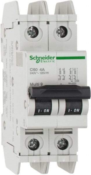 Schneider Electric - 4 Amp, 125 VDC, 240 VAC, 60 VDC, 1 Pole, DIN Rail Mount, Fixed Mount Miniature Circuit Breaker - Thermal Magnetic Trip, Multiple Breaking Capacity Ratings, 73mm Deep x 107mm High x 36mm Wide - Eagle Tool & Supply