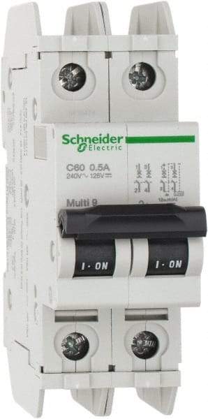 Schneider Electric - 0.50 Amp, 125 VDC, 240 VAC, 60 VDC, 1 Pole, DIN Rail Mount, Fixed Mount Miniature Circuit Breaker - Thermal Magnetic Trip, Multiple Breaking Capacity Ratings, 73mm Deep x 107mm High x 36mm Wide - Eagle Tool & Supply