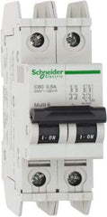 Schneider Electric - 0.50 Amp, 125 VDC, 240 VAC, 60 VDC, 1 Pole, DIN Rail Mount, Fixed Mount Miniature Circuit Breaker - Thermal Magnetic Trip, Multiple Breaking Capacity Ratings, 73mm Deep x 107mm High x 36mm Wide - Eagle Tool & Supply