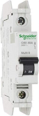 Schneider Electric - 30 Amp, 125 VDC, 240 VAC, 60 VDC, 1 Pole, DIN Rail Mount, Fixed Mount Miniature Circuit Breaker - Thermal Magnetic Trip, Multiple Breaking Capacity Ratings, 73mm Deep x 107mm High x 18mm Wide - Eagle Tool & Supply