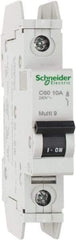 Schneider Electric - 10 Amp, 125 VDC, 240 VAC, 60 VDC, 1 Pole, DIN Rail Mount, Fixed Mount Miniature Circuit Breaker - Thermal Magnetic Trip, Multiple Breaking Capacity Ratings, 73mm Deep x 107mm High x 18mm Wide - Eagle Tool & Supply