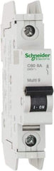 Schneider Electric - 8 Amp, 125 VDC, 240 VAC, 60 VDC, 1 Pole, DIN Rail Mount, Fixed Mount Miniature Circuit Breaker - Thermal Magnetic Trip, Multiple Breaking Capacity Ratings, 73mm Deep x 107mm High x 18mm Wide - Eagle Tool & Supply