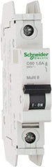 Schneider Electric - 1 Amp, 125 VDC, 240 VAC, 60 VDC, 1 Pole, DIN Rail Mount, Fixed Mount Miniature Circuit Breaker - Thermal Magnetic Trip, Multiple Breaking Capacity Ratings, 73mm Deep x 107mm High x 18mm Wide - Eagle Tool & Supply