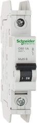 Schneider Electric - 1 Amp, 125 VDC, 240 VAC, 60 VDC, 1 Pole, DIN Rail Mount, Fixed Mount Miniature Circuit Breaker - Thermal Magnetic Trip, Multiple Breaking Capacity Ratings, 73mm Deep x 107mm High x 18mm Wide - Eagle Tool & Supply
