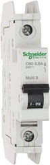 Schneider Electric - 0.50 Amp, 125 VDC, 240 VAC, 60 VDC, 1 Pole, DIN Rail Mount, Fixed Mount Miniature Circuit Breaker - Thermal Magnetic Trip, Multiple Breaking Capacity Ratings, 73mm Deep x 107mm High x 18mm Wide - Eagle Tool & Supply
