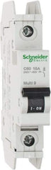 Schneider Electric - 15 Amp, 125 VDC, 240 VAC, 60 VDC, 1 Pole, DIN Rail Mount, Fixed Mount Miniature Circuit Breaker - Thermal Magnetic Trip, 10 kA at 277 VAC Breaking Capacity, 73mm Deep x 81mm High x 18mm Wide - Eagle Tool & Supply