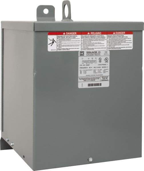 Square D - 1 Phase, 480 Volt Input, 120/240 VAC Output, 60 Hz, 5 kVA, General Purpose Transformer - 3R NEMA Rating, 9.75 Inch Wide x 11-3/4 Inch Deep x 14-3/4 Inch High, Wall Mount - Eagle Tool & Supply