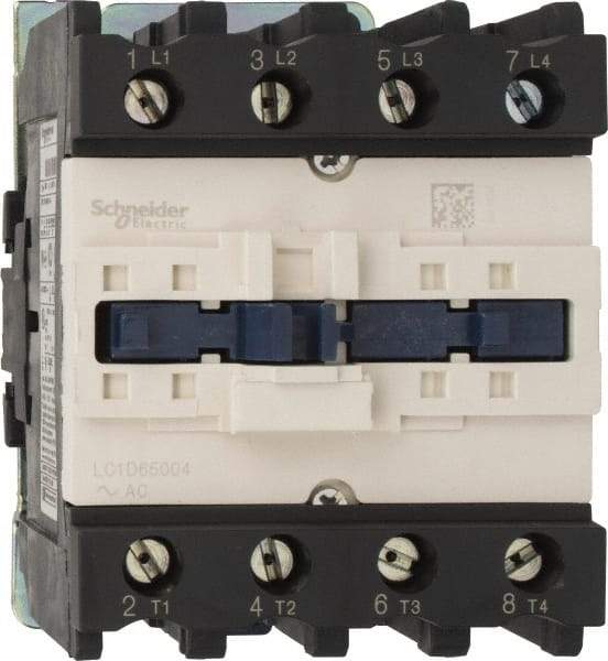 Schneider Electric - 4 Pole, 110 Coil VAC at 50/60 Hz, 80 Amp, Nonreversible IEC Contactor - 1 Phase hp: 10 at 230/240 VAC, 5 at 115 VAC, 3 Phase hp: 20 at 200/208 VAC, 20 at 230/240 VAC, 50 at 460/480 VAC, 50 at 575/600 VAC - Eagle Tool & Supply