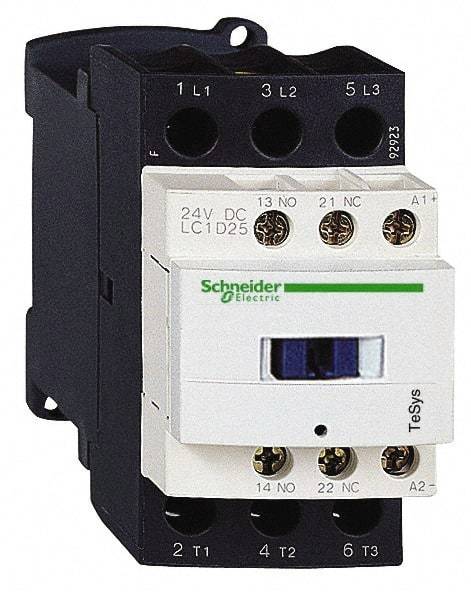 Schneider Electric - 3 Pole, 24 Coil VAC at 50/60 Hz, 25 Amp at 440 VAC and 40 Amp at 440 VAC, Nonreversible IEC Contactor - 1 Phase hp: 2 at 115 VAC, 3 at 230/240 VAC, 3 Phase hp: 15 at 460/480 VAC, 20 at 575/600 VAC, 5 at 200/208 VAC, 7.5 at 230/240 VAC - Eagle Tool & Supply