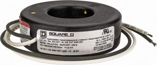 Square D - 200 Amp AC Input, 5 Amp AC Output, Panel Meter Current Transformer - Flying Lead Terminal, For Use with Ammeter, Solid State Transducer - Eagle Tool & Supply