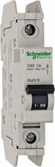 Schneider Electric - 1 Amp, 125 VDC, 240 VAC, 60 VDC, 1 Pole, DIN Rail Mount, Fixed Mount Miniature Circuit Breaker - Thermal Magnetic Trip, 10 kA at 277 VAC Breaking Capacity, 73mm Deep x 107mm High x 18mm Wide - Eagle Tool & Supply