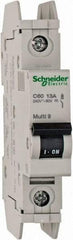 Schneider Electric - 13 Amp, 125 VDC, 240 VAC, 60 VDC, 1 Pole, DIN Rail Mount, Fixed Mount Miniature Circuit Breaker - Thermal Magnetic Trip, Multiple Breaking Capacity Ratings, 73mm Deep x 107mm High x 18mm Wide - Eagle Tool & Supply
