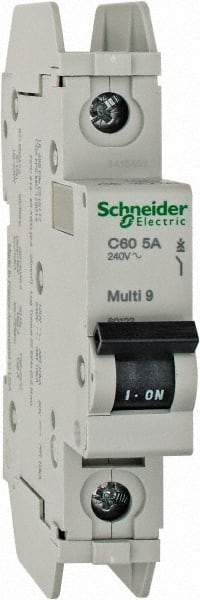Schneider Electric - 5 Amp, 125 VDC, 240 VAC, 60 VDC, 1 Pole, DIN Rail Mount, Fixed Mount Miniature Circuit Breaker - Thermal Magnetic Trip, Multiple Breaking Capacity Ratings, 73mm Deep x 107mm High x 18mm Wide - Eagle Tool & Supply