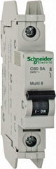 Schneider Electric - 5 Amp, 125 VDC, 240 VAC, 60 VDC, 1 Pole, DIN Rail Mount, Fixed Mount Miniature Circuit Breaker - Thermal Magnetic Trip, Multiple Breaking Capacity Ratings, 73mm Deep x 107mm High x 18mm Wide - Eagle Tool & Supply