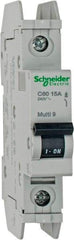 Schneider Electric - 15 Amp, 125 VDC, 240 VAC, 60 VDC, 1 Pole, DIN Rail Mount, Fixed Mount Miniature Circuit Breaker - Thermal Magnetic Trip, Multiple Breaking Capacity Ratings, 73mm Deep x 107mm High x 18mm Wide - Eagle Tool & Supply