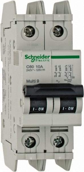 Schneider Electric - 10 Amp, 125 VDC, 240 VAC, 60 VDC, 1 Pole, DIN Rail Mount, Fixed Mount Miniature Circuit Breaker - Thermal Magnetic Trip, Multiple Breaking Capacity Ratings, 73mm Deep x 107mm High x 36mm Wide - Eagle Tool & Supply