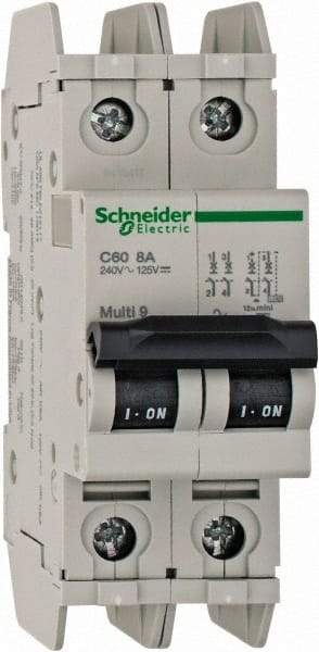 Schneider Electric - 8 Amp, 125 VDC, 240 VAC, 60 VDC, 1 Pole, DIN Rail Mount, Fixed Mount Miniature Circuit Breaker - Thermal Magnetic Trip, Multiple Breaking Capacity Ratings, 73mm Deep x 107mm High x 36mm Wide - Eagle Tool & Supply