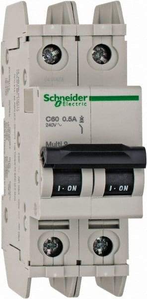 Schneider Electric - 0.50 Amp, 125 VDC, 240 VAC, 60 VDC, 1 Pole, DIN Rail Mount, Fixed Mount Miniature Circuit Breaker - Thermal Magnetic Trip, Multiple Breaking Capacity Ratings, 73mm Deep x 107mm High x 36mm Wide - Eagle Tool & Supply