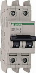 Schneider Electric - 15 Amp, 125 VDC, 240 VAC, 60 VDC, 1 Pole, DIN Rail Mount, Fixed Mount Miniature Circuit Breaker - Thermal Magnetic Trip, Multiple Breaking Capacity Ratings, 73mm Deep x 107mm High x 36mm Wide - Eagle Tool & Supply