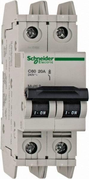Schneider Electric - 20 Amp, 125 VDC, 240 VAC, 60 VDC, 1 Pole, DIN Rail Mount, Fixed Mount Miniature Circuit Breaker - Thermal Magnetic Trip, Multiple Breaking Capacity Ratings, 73mm Deep x 107mm High x 36mm Wide - Eagle Tool & Supply
