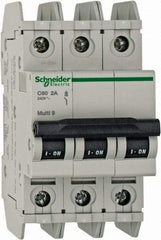 Schneider Electric - 2 Amp, 125 VDC, 240 VAC, 60 VDC, 3 Pole, DIN Rail Mount, Fixed Mount Miniature Circuit Breaker - Thermal Magnetic Trip, Multiple Breaking Capacity Ratings, 73mm Deep x 107mm High x 54mm Wide - Eagle Tool & Supply
