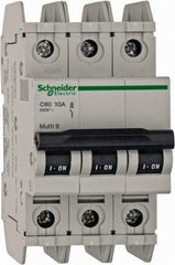 Schneider Electric - 10 Amp, 125 VDC, 240 VAC, 60 VDC, 3 Pole, DIN Rail Mount, Fixed Mount Miniature Circuit Breaker - Thermal Magnetic Trip, Multiple Breaking Capacity Ratings, 73mm Deep x 107mm High x 54mm Wide - Eagle Tool & Supply