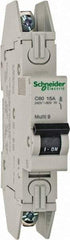 Schneider Electric - 15 Amp, 120/240 VAC, 1 Pole, DIN Rail Mounted Miniature Circuit Breaker - Thermal Magnetic Trip, 10 kA at 240 VAC Breaking Capacity, 14-4 AWG, 73mm Deep x 123.4mm High x 18mm Wide - Eagle Tool & Supply