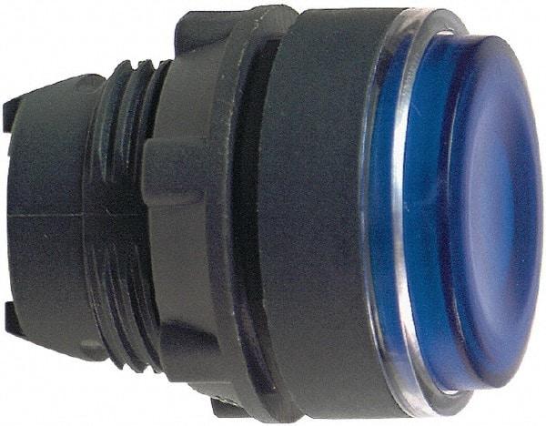 Schneider Electric - 22mm Mount Hole, Flush, Pushbutton Switch Only - Round, Blue Pushbutton, Illuminated, Momentary (MO) - Eagle Tool & Supply