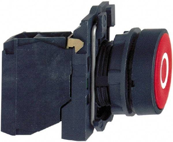 Schneider Electric - 22mm Mount Hole, Flush, Pushbutton Switch with Contact Block - Round, Red Pushbutton, Momentary (MO) - Eagle Tool & Supply